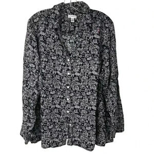 Croft & Barrow Women's 3XL Paisley Collared Blouse Multicolor Long Sleeve